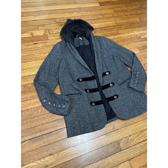 Free People Womens Open Front Jacket Size Medium Gray Hooded Poly Wool Tweed - Picture 3 of 11
